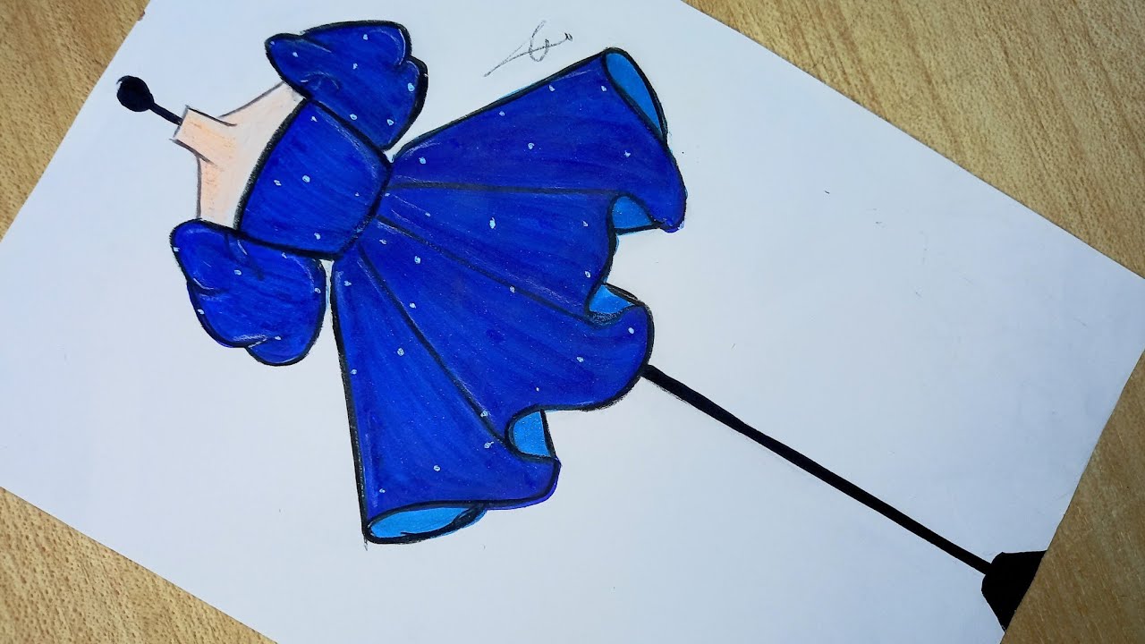 How to draw easy dress/رسم فستان سهرة أزرق قصير سهل جدا جدا 💎/رسم فساتين/رسم سهل/رسم أزياء/رسم بنات