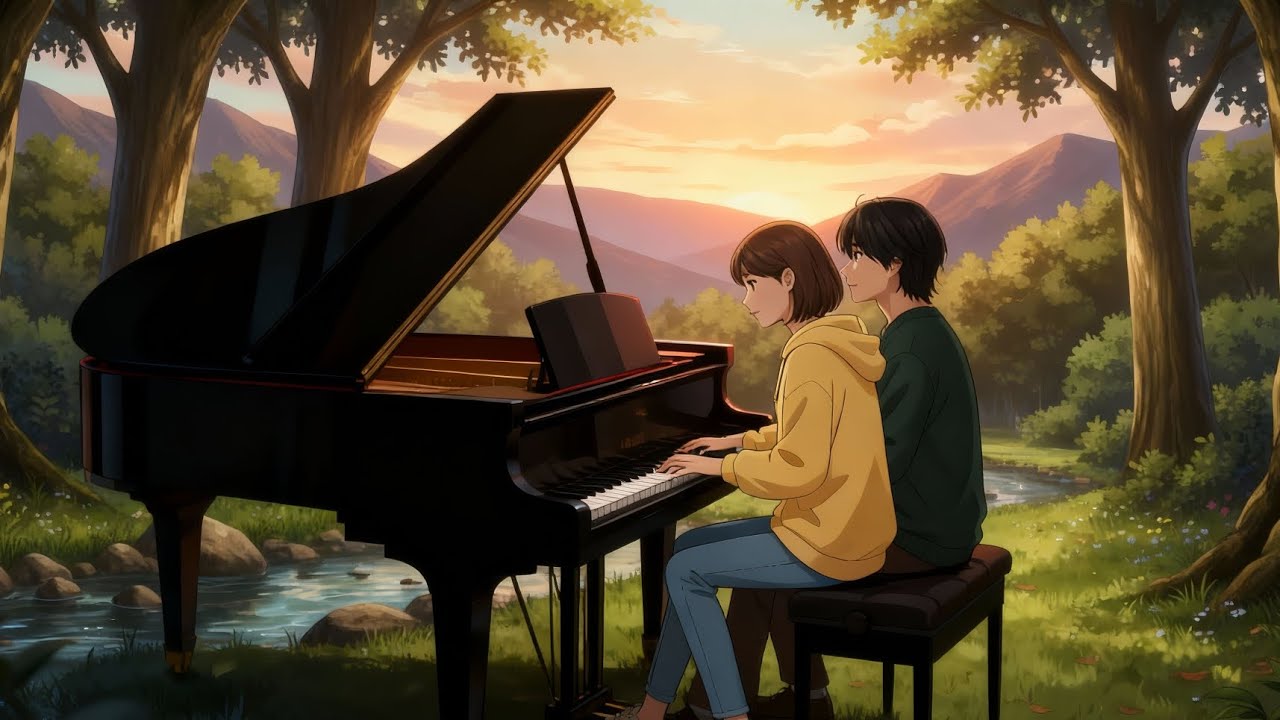 @Peaceful Piano in a Dreamy Park 🌿🎹 | Relaxing Anime Couple Scenery