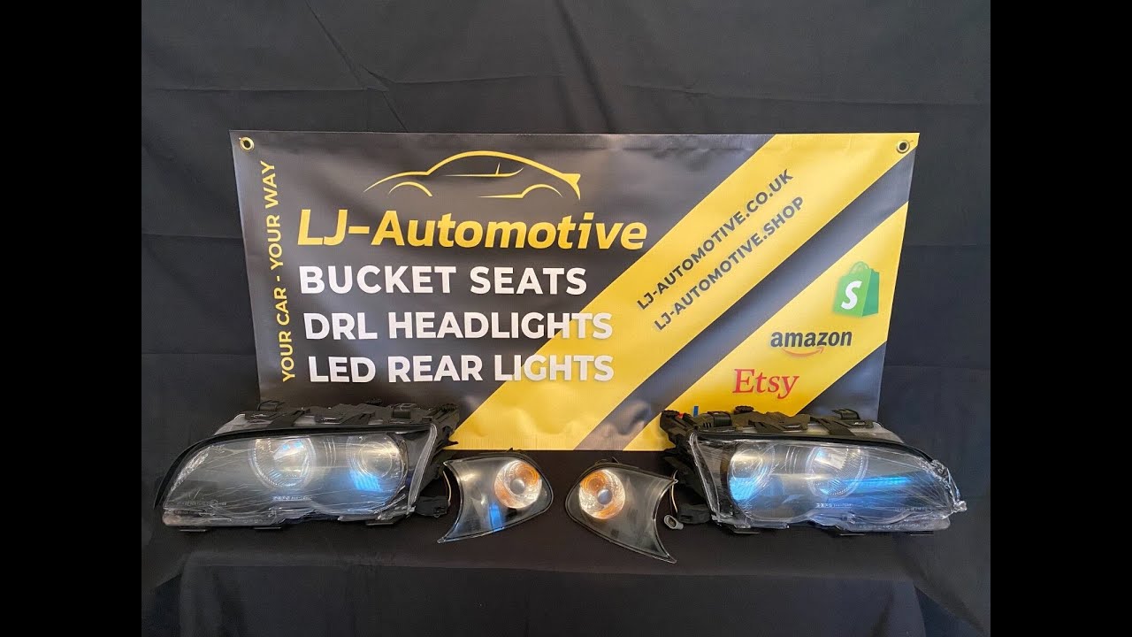 FK Set LED DRL Angel Eye headlights BMW 3-Series E46 Coupe 98-01 Black LHD / RHD Universal