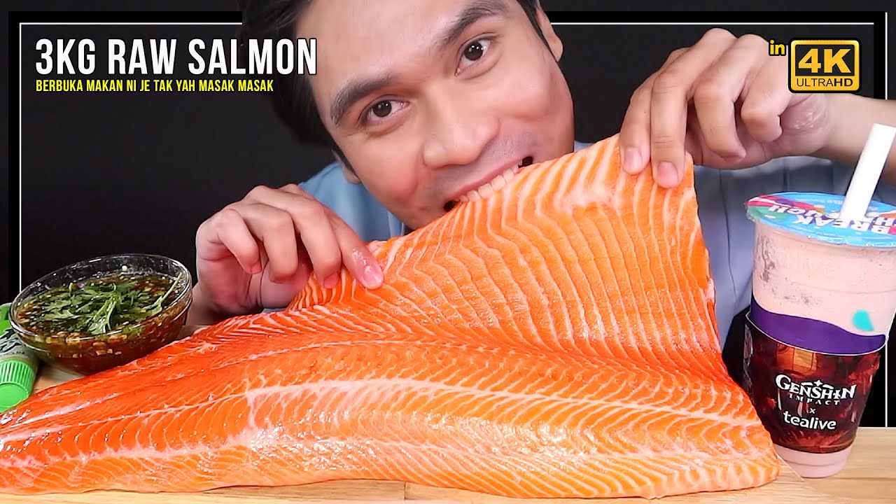 kate yup is back! makan 3KG RAW WHOLE SALMON ! (Mukbang Malaysia) Salmon Mentah