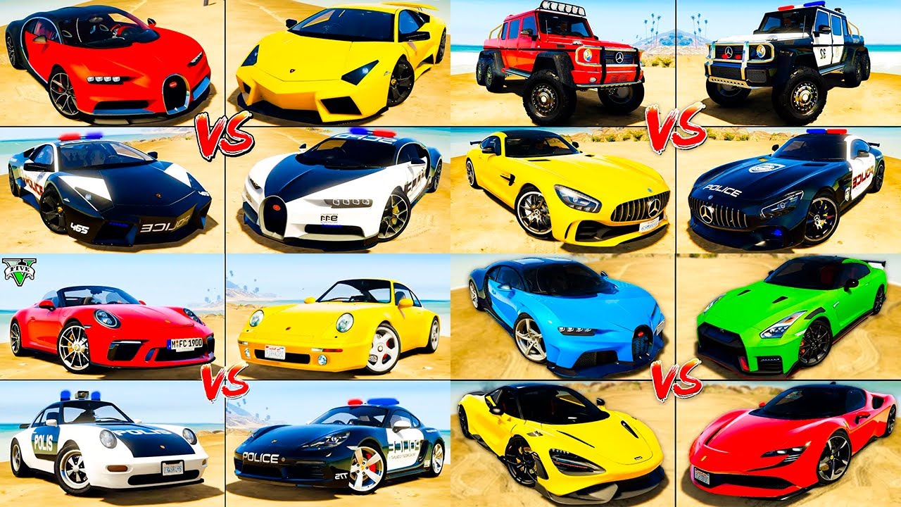 Police Lamborghini vs Bugatti vs Ferrari - Luxury Super Cars Mod GTA 5