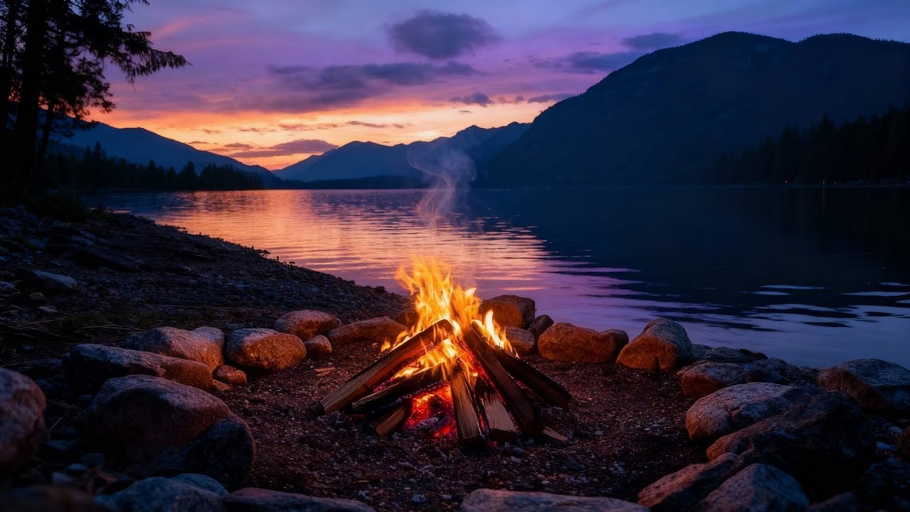 Deep Sleep Campfire 🌙 6 Hours of Healing Fireplace Ambience 🏔️