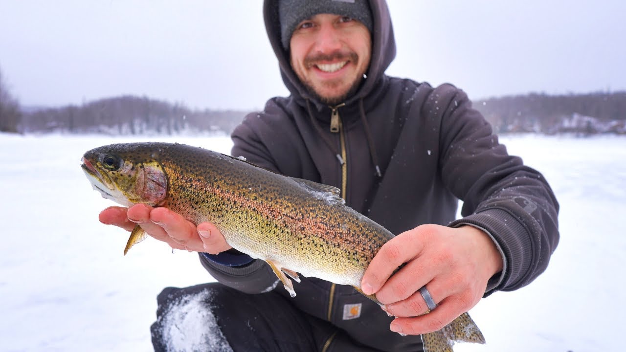 Winter Rainbow Trout Cooked Over a Campfire