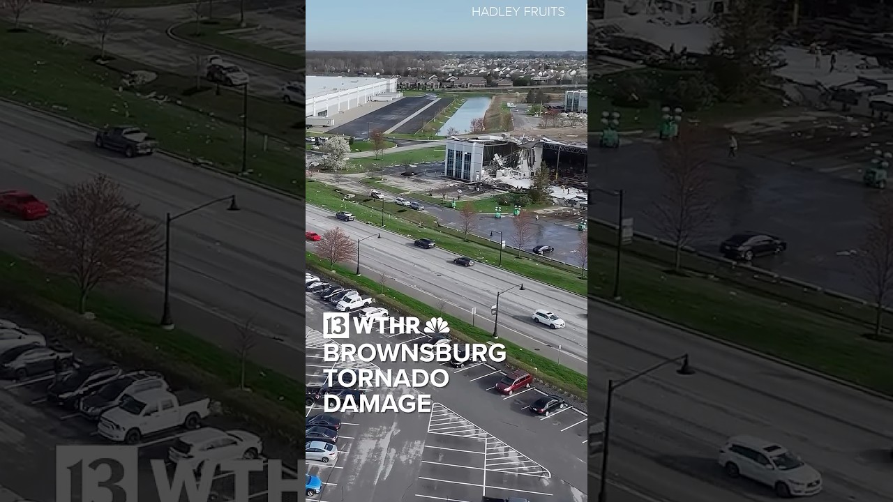 Drone video shows the damage in Brownsburg, Indiana from an EF-2 tornado on April 2, 2025
