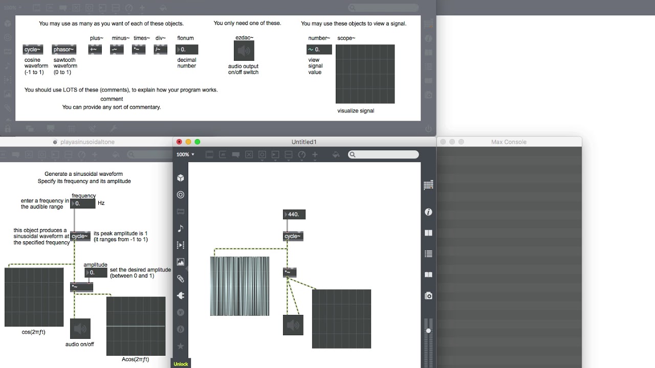 Beginner's tutorial for MaxMSP - Play a sine tone