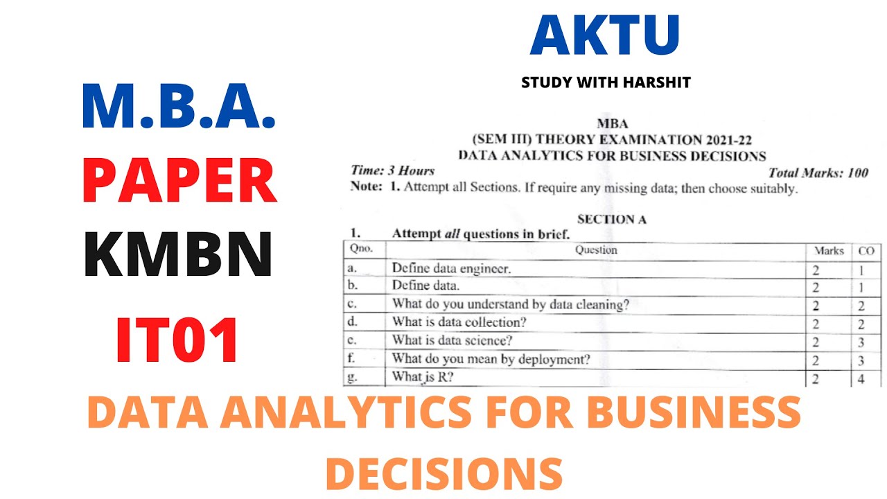 AKTU MBA 2nd Year Paper || 3rd Semester Paper 2021 || M.B.A. KMBN IT01