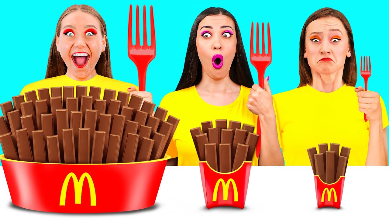 Tantangan Plat Besar, Sedang, dan Kecil | Situasi Makanan Lucu Fun Fun Challenge