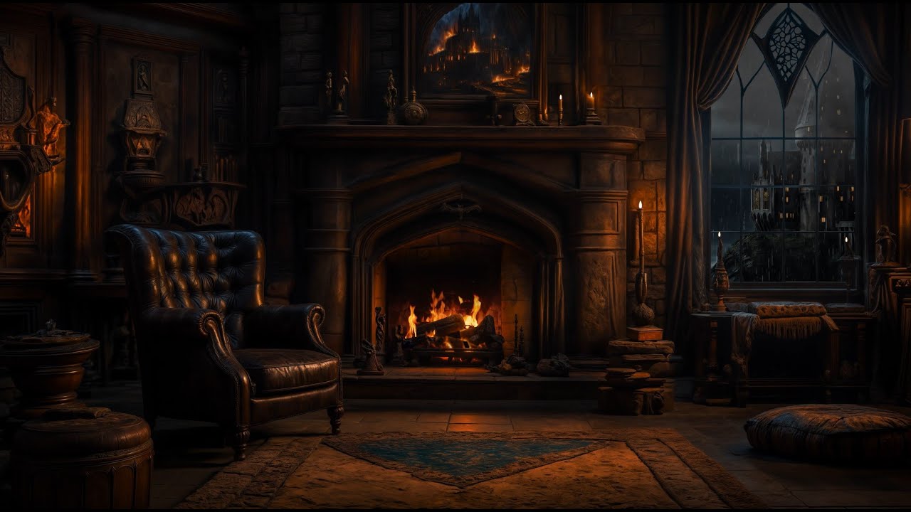 Thunder & Rain with Magic Fireplace | Harry Potter Fireplace