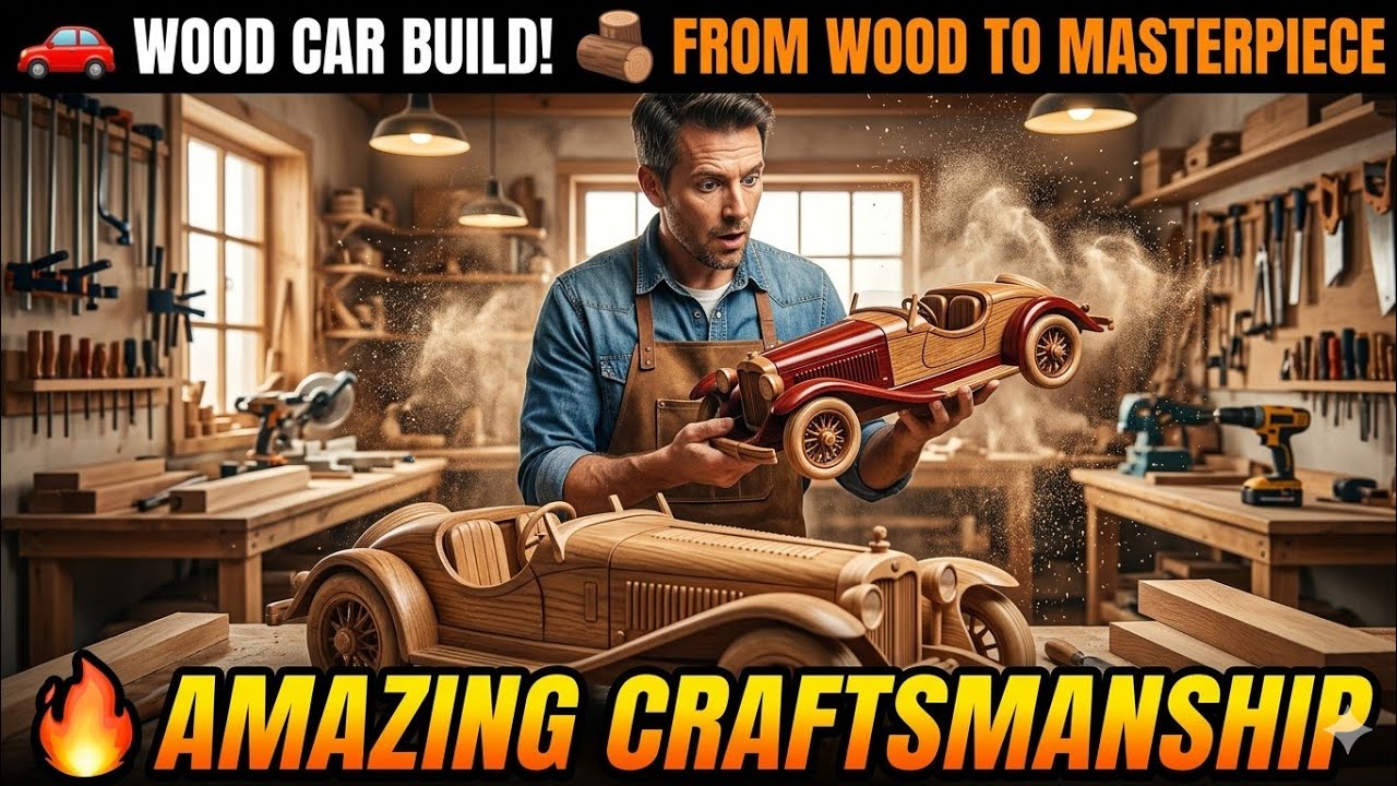 Amazing Wooden Car Build From Scratch! 🚗🪵 #usa #woodworking #carmaking 