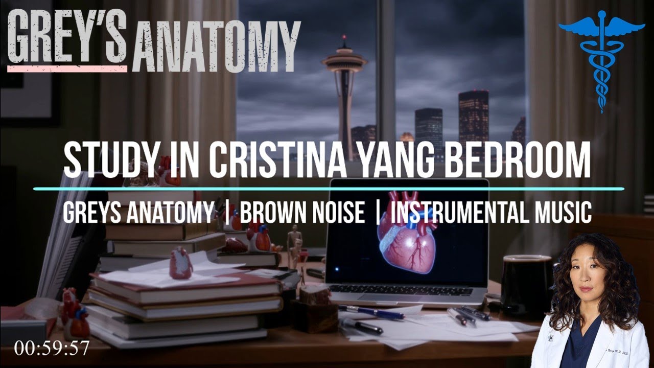 Study in Cristina Yang Bedroom | Greys Anatomy | Brown Noise | Instrumental Music 🩺❤️