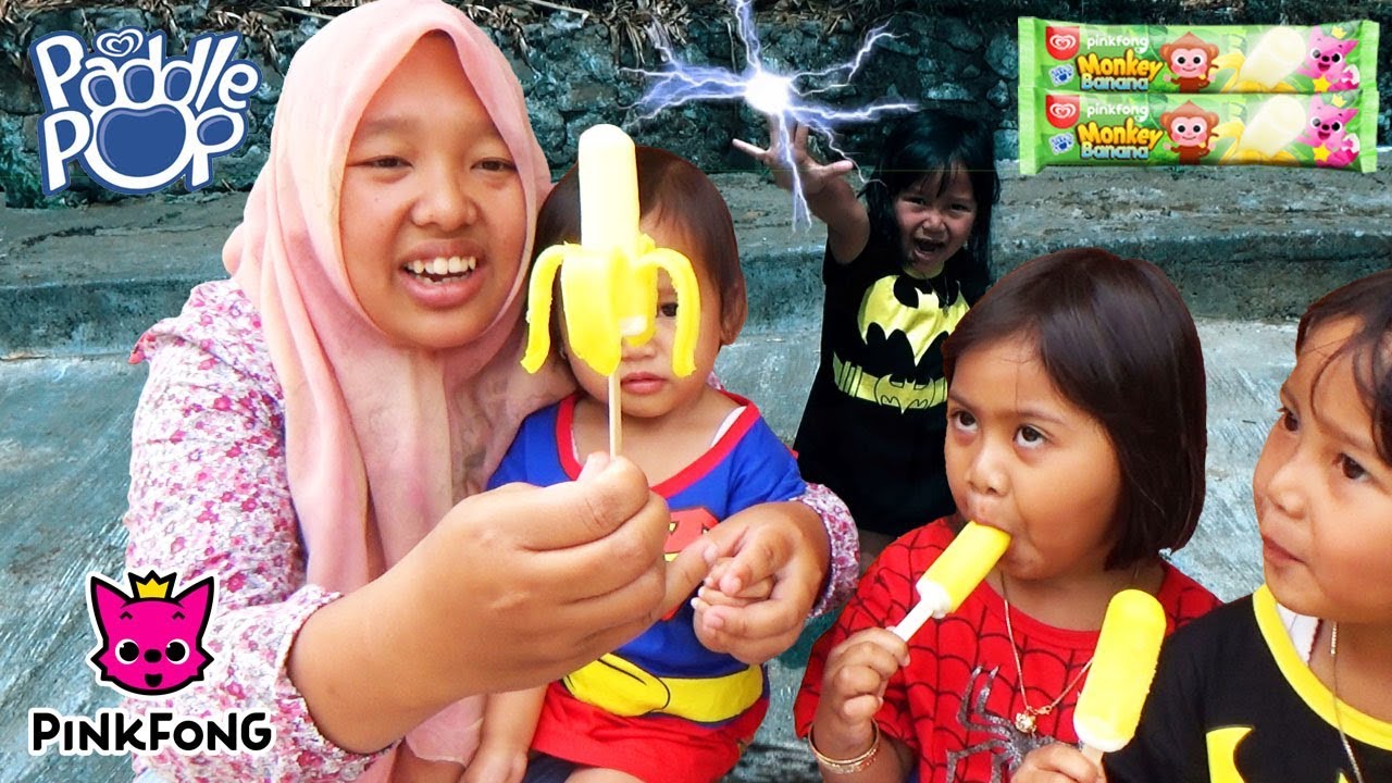 What if Anak Balita Jadi Superhero 💖 Beli Es Krim PinkFong Baby Monkey Banana🍦Paddle Pop Ice Cream