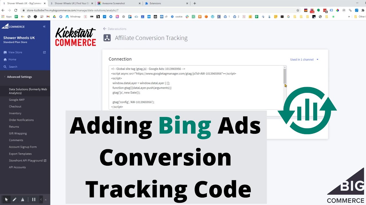 How to add Bing Conversion Code, including Order Value Total to your BigCommerce store.