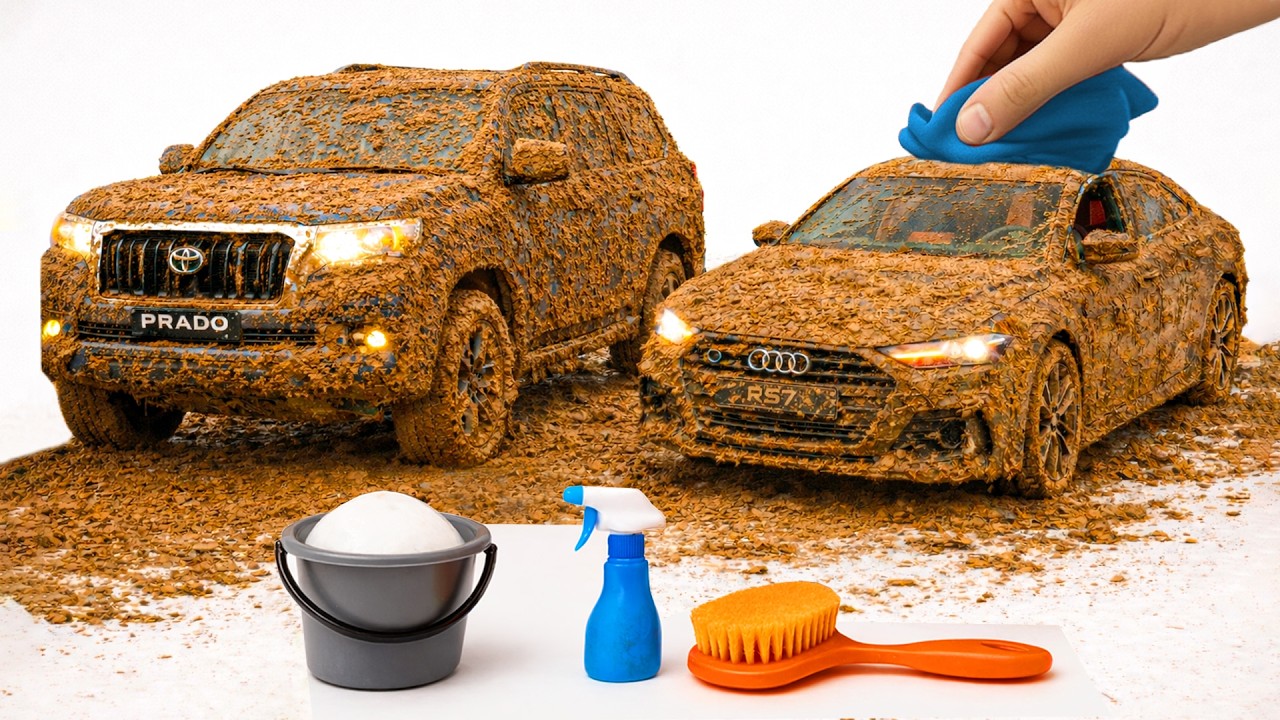 The surreal cleaning process of 1:18 Audi Rs7, LC 380 Prado After Extreme Off-Road Adventure🔥