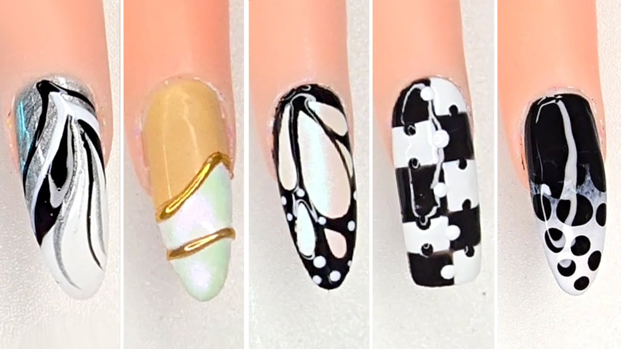 5 Trendy Nail Art Ideas | Classic Nail Art Designs in White, Black, and Gold