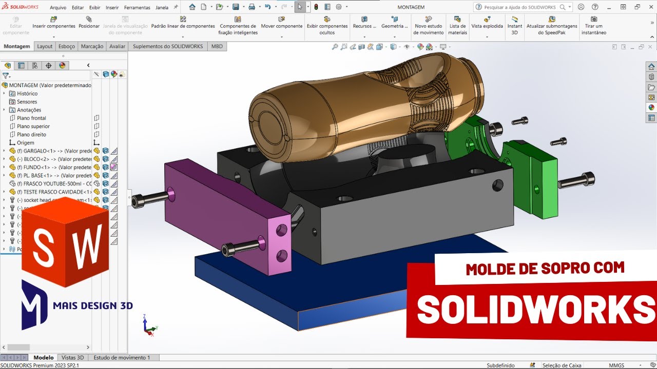 PROJETE MOLDES DE SOPRO COM SOLIDWORKS 2024 - SEMANA BLACK FRIDAY