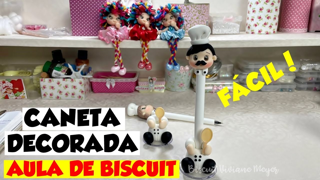 CANETA fofa de biscuit Cozinheiro | FÁCIL pra fazer e vender muito | AULA DE BISCUIT pra iniciante
