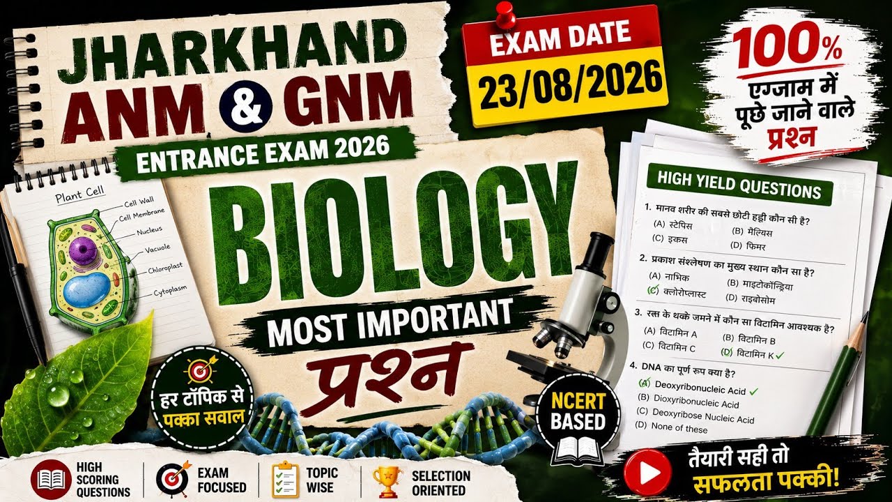 Biology के महत्वपूर्ण सवाल जो सीधे एग्जाम में आएगा |Jharkhand ANM GNM Entrance Exam 2026| K2 Academy