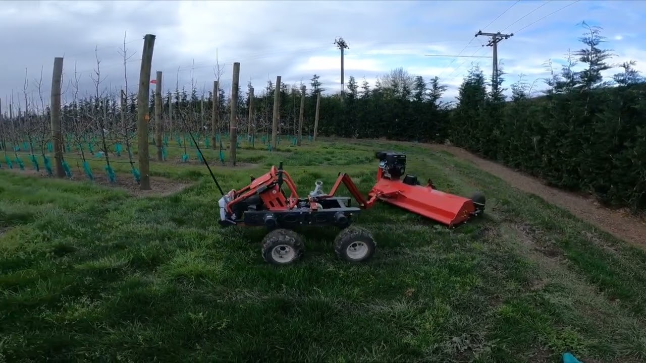 Aerolab XAG R150 In Action – Narrow Row Orchard Mowing