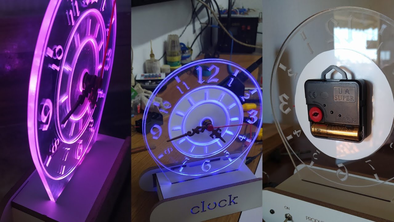 Faça seu relógio RGB de acrílico 4mm Cristalino CNC Router...
