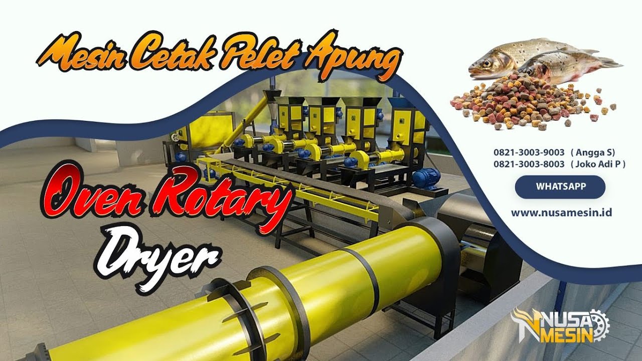 Mesin Pencetak PELET APUNG PAKET KOMBINASI OVEN Rotary Dryer dan MIXER, Pakan Ternak Ikan Ayam Bebek