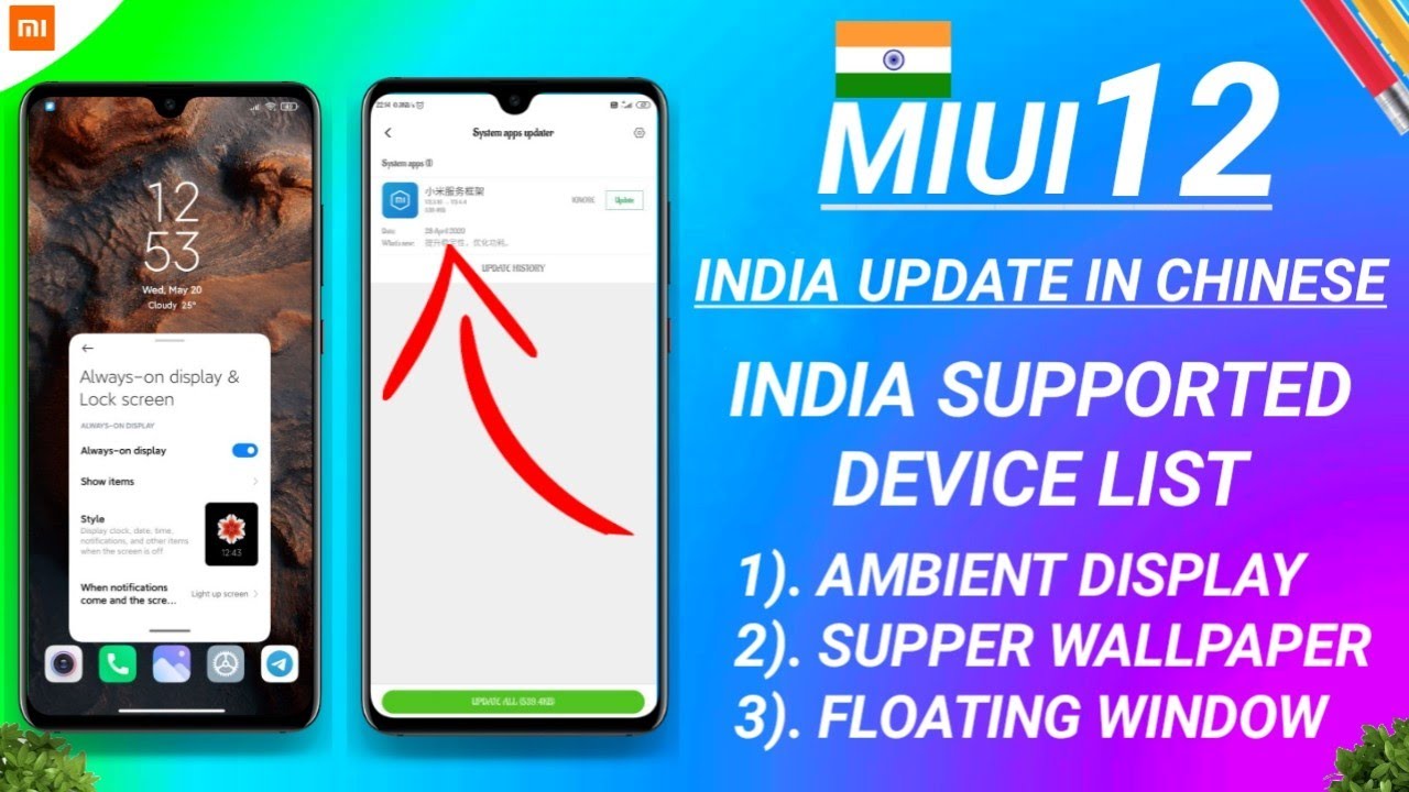 MIUI 12 INDIA SUPPORTED DEVICE LIST |NEW APP UPDATE | AMBIENT DISPLAY | SUPER WALLPAPER, FLOATING