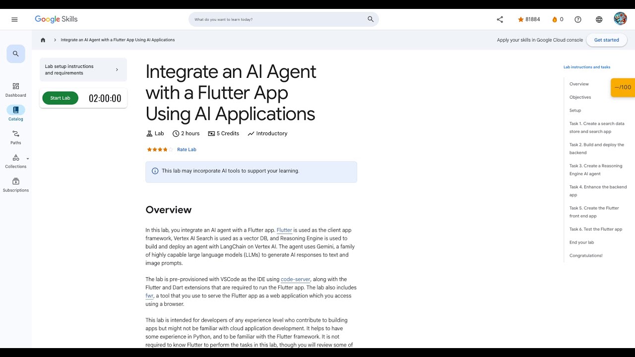 Qwiklabs | Integrate an AI Agent with a Flutter App Using AI Applications