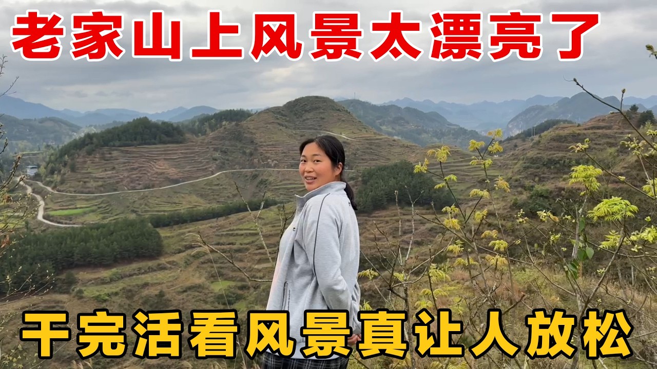 开垦荒地太累了，到山顶看风景，真让人放松，心旷神怡