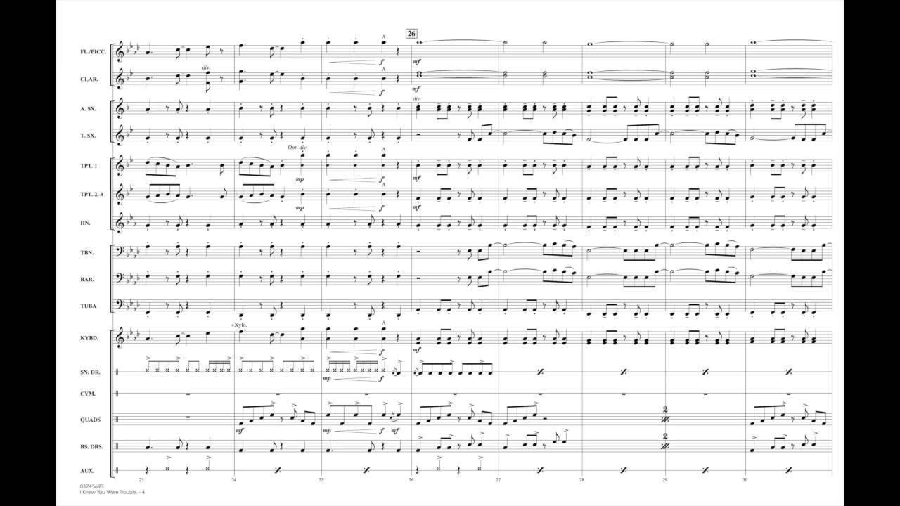 I Knew You Were Trouble arranged by Tim Waters