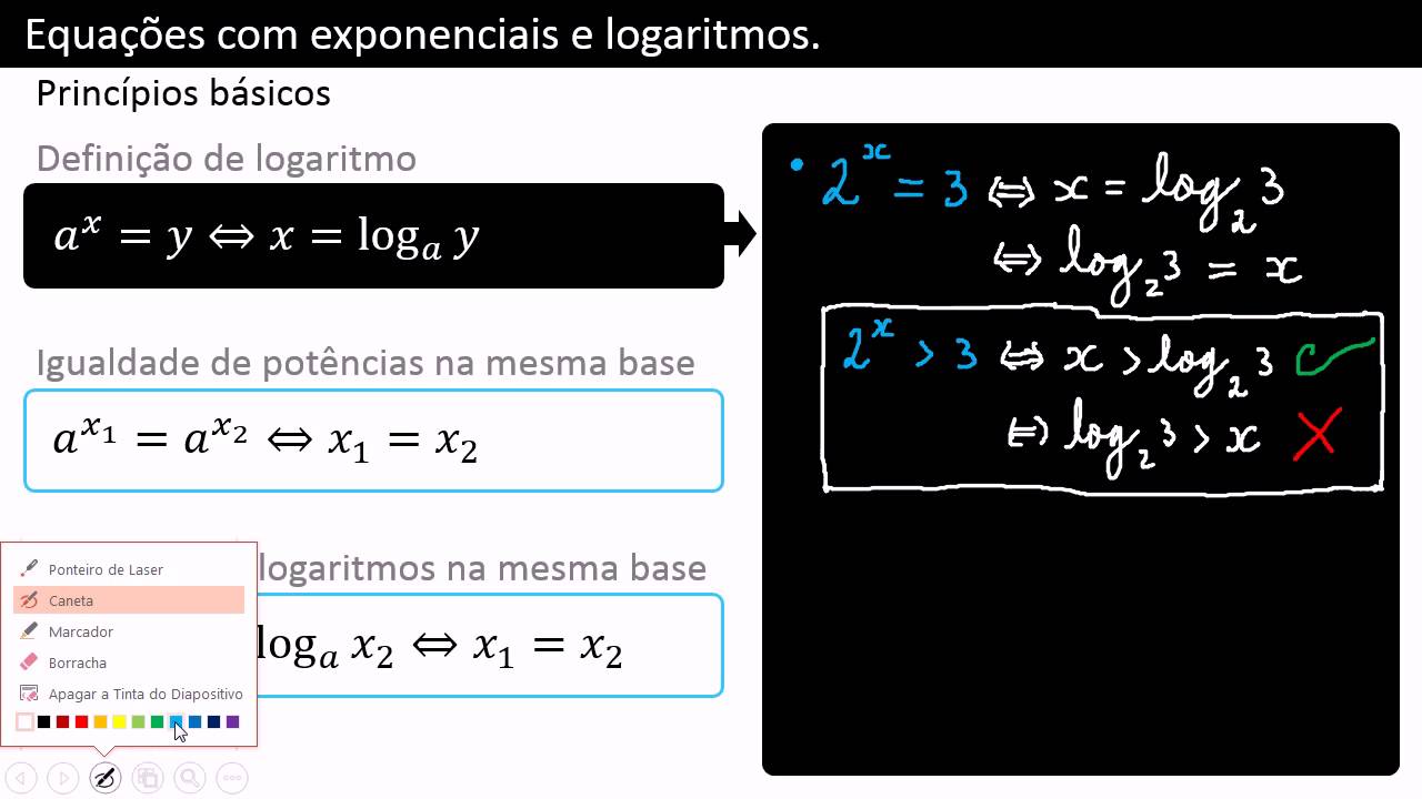 Equações com exponenciais e Logaritmos