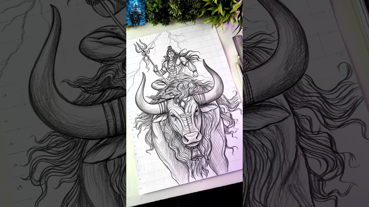 Lord Shiva With Nandi Maharaj Drawing 🔥❤ Mahashivratri Drawing Mahadev #shorts #lordshiva #drawing