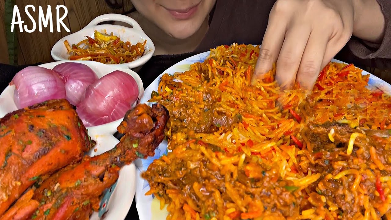 EATING MUTTON BIRYANI WITH TANDOORI CHICKEN | ASMR