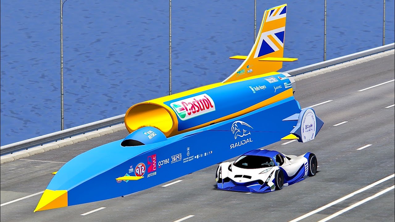Devel Sixteen vs Bloodhound SSC Fastest Car In The World - Drag Race 20 KM