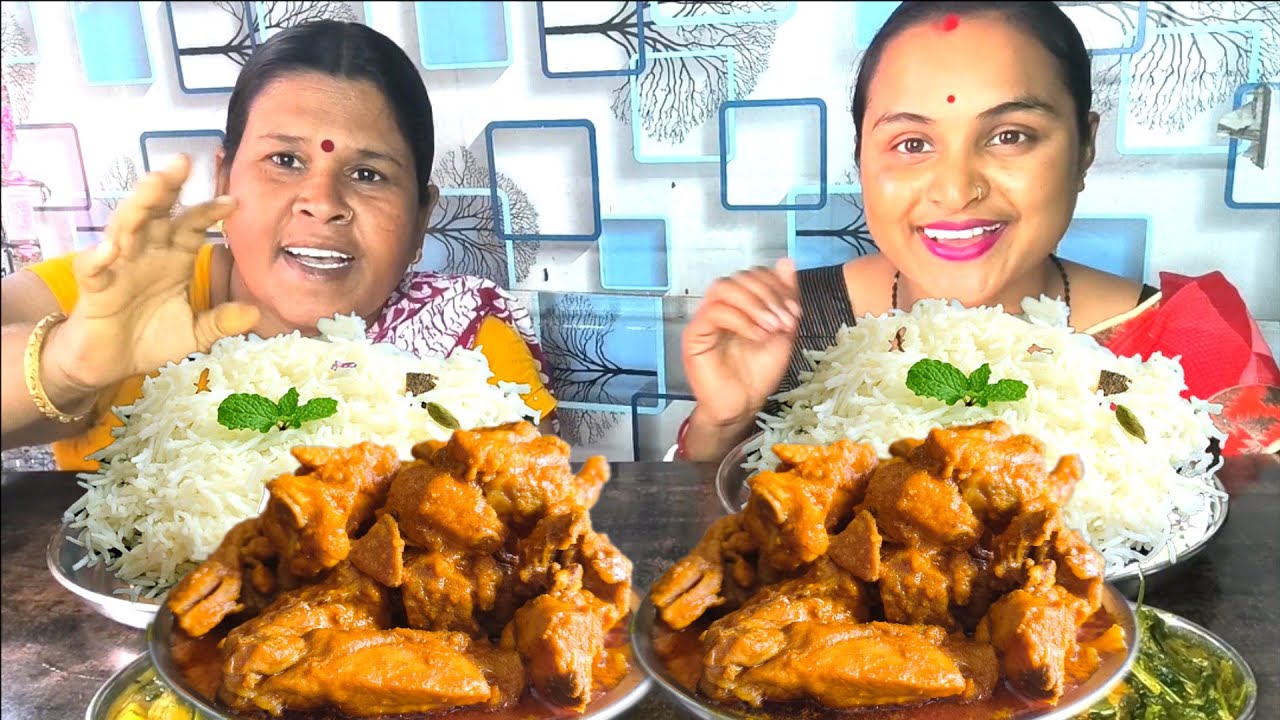 New eating rice with spicy🥵chicken curry sag fish curry relations Bengali food mukhbang eating show