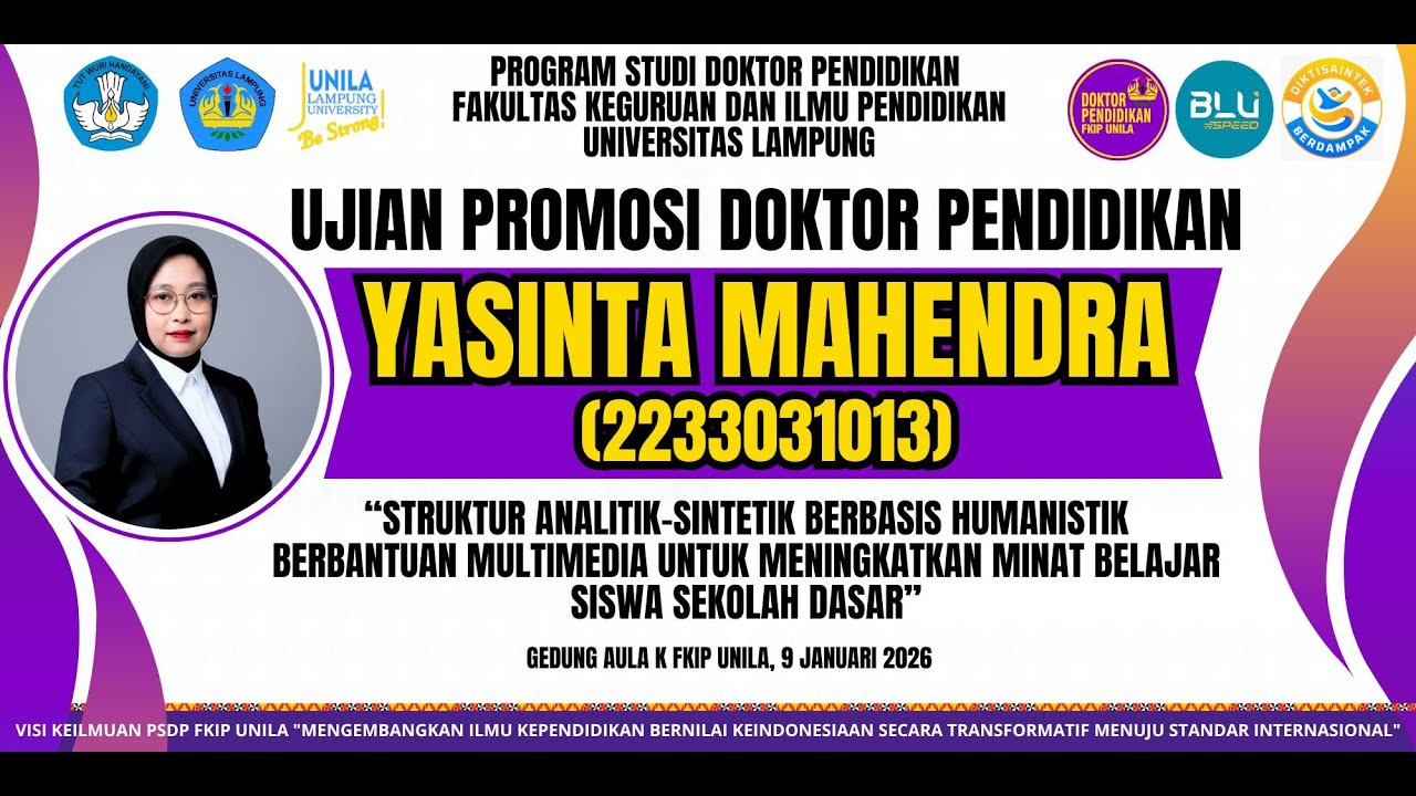 Ujian Promosi Doktor Pendidikan Yasinta Mahendra (2233031013) FKIP Unila