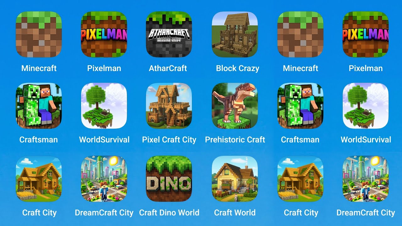 Minecraft,Pixelman,AtharCraft,Block Crazy,Craftsman,WorldCrafter,Craft Citym,Dragon Hunter Craft