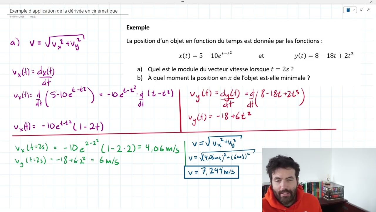 Application de la dérivée en cinématique - Exemple