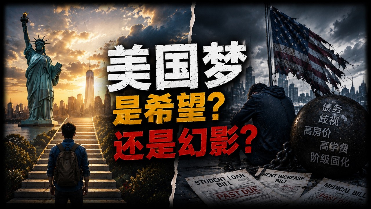 &ldquo;美国梦&rdquo;是谁的梦？有人凭此改变命运，有人却被困在债务、歧视与制度陷阱中。当房价、学费、阶级固化和种族不平等叠加，梦想与现实的鸿沟愈发明显。美国梦，究竟是希望的灯塔，还是无尽的幻影？