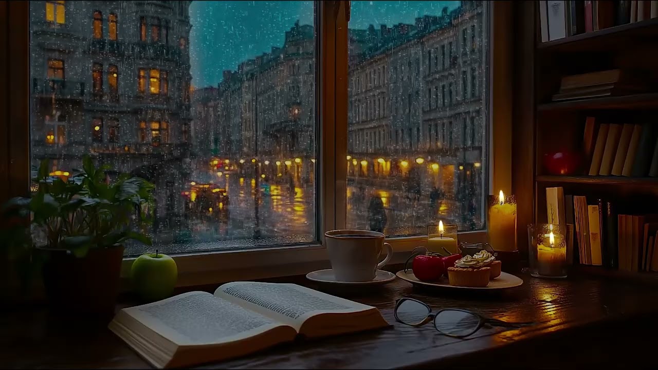 Smooth Piano in Rainy Paris – Cozy Reading Room Ambience for Study Work Focus Relax Deep Calm Music