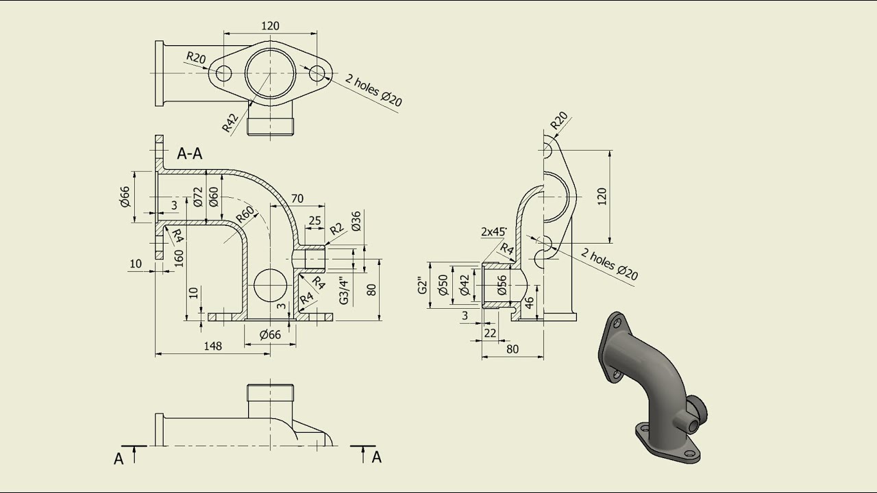 Tutorial Inventor - 113 PIPE RIGHT CONNECTOR (Part-073)