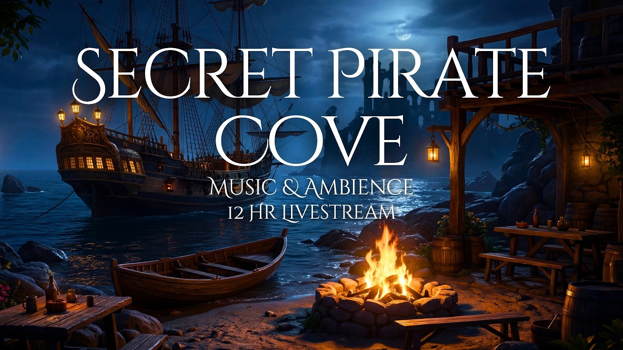 12 Hours of Ocean Waves, Fire Crackles and Mellow Medieval Music & Secret Pirate Cove Ambience