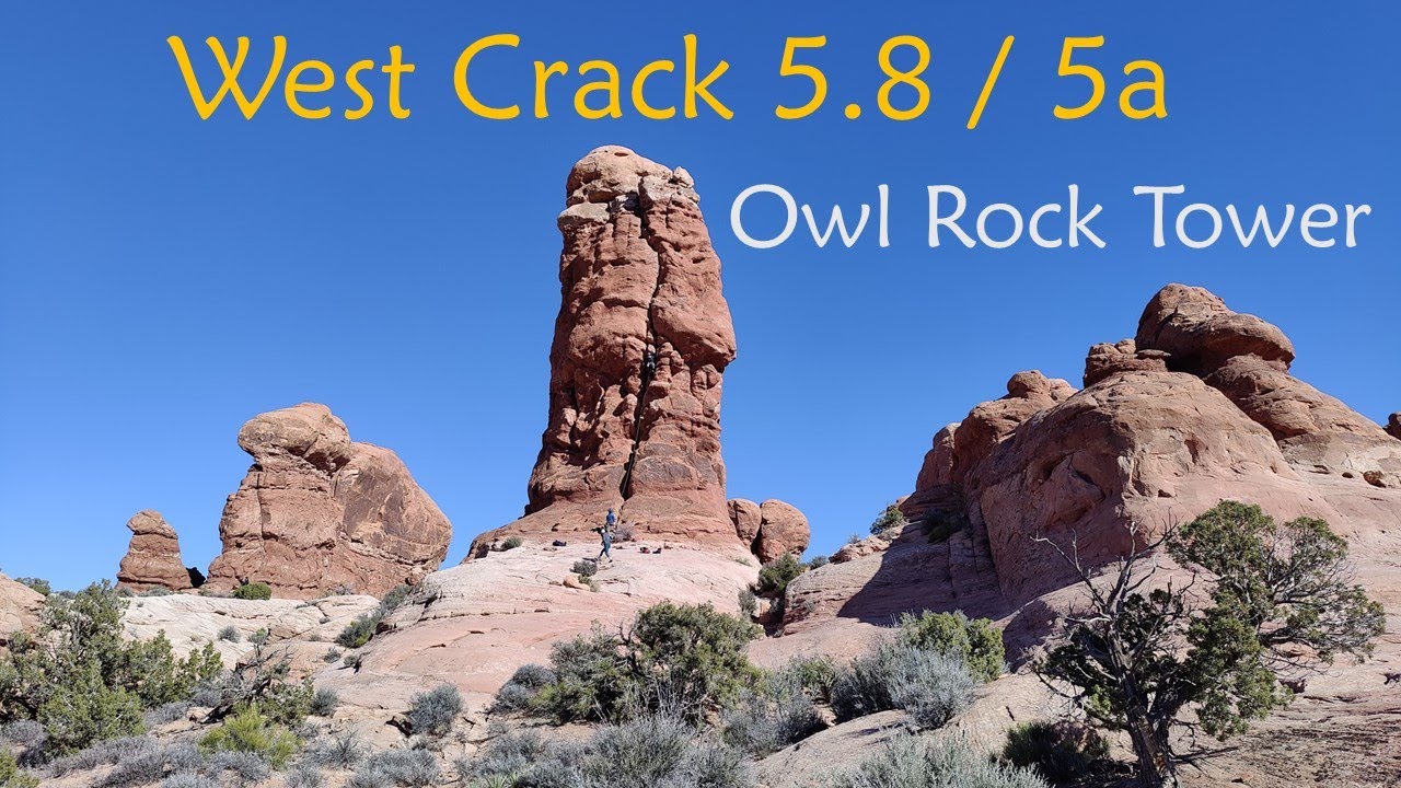 Trad climbing a tower in Moab - West Crack