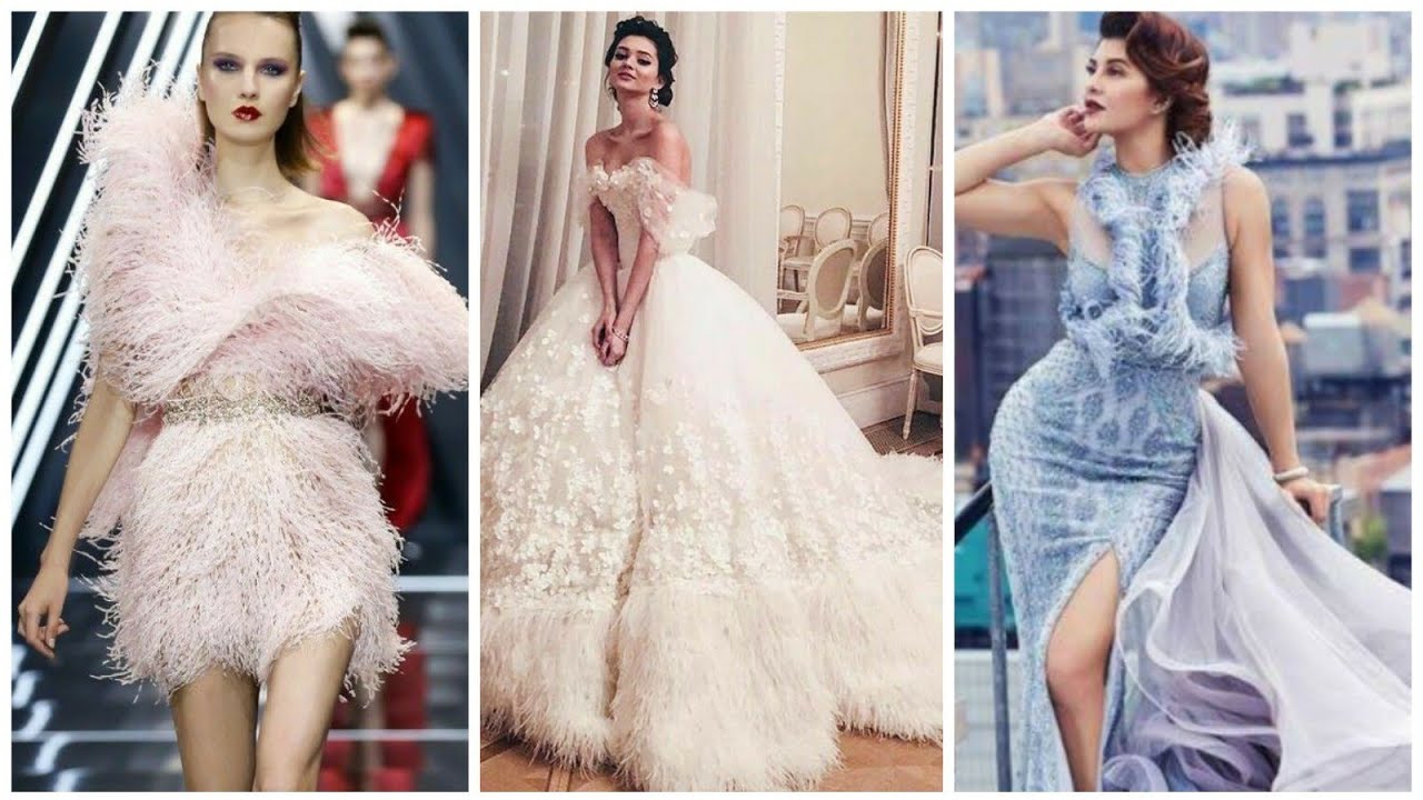 Beautiful Designer dresses with feather || Royal Collections