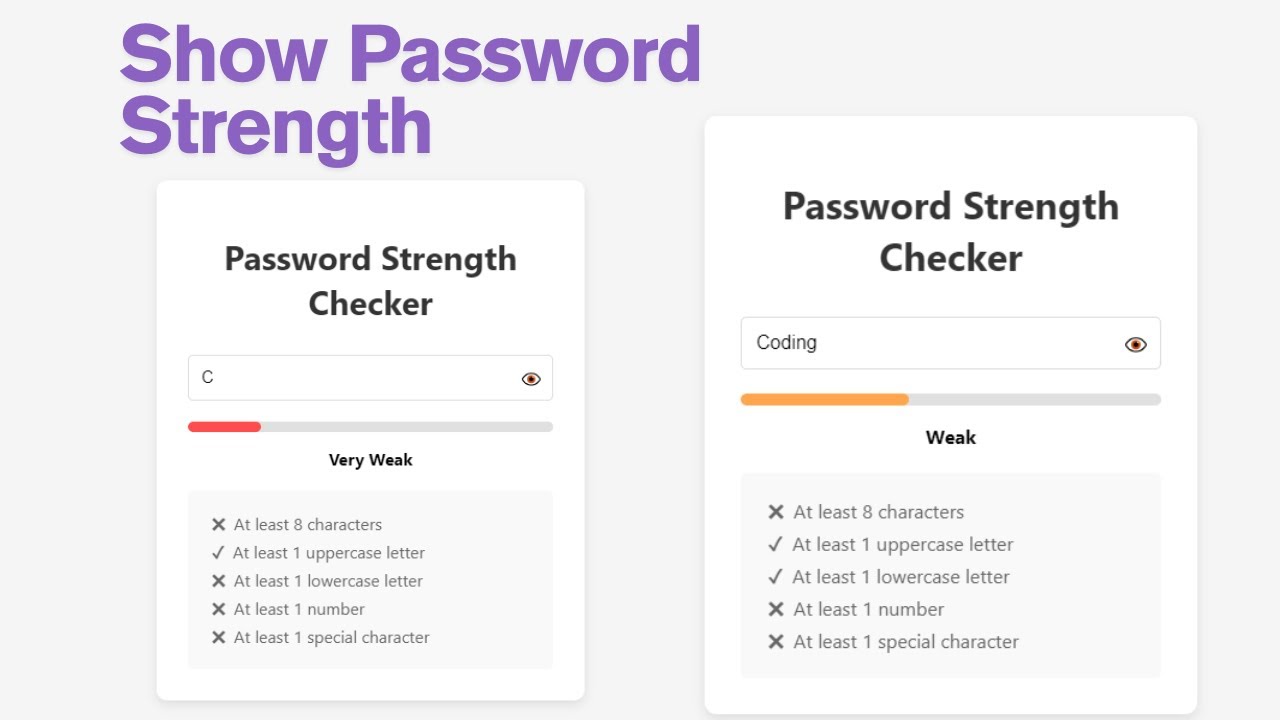 How To Password Strength Checker Using HTML CSS And JavaScript on Website