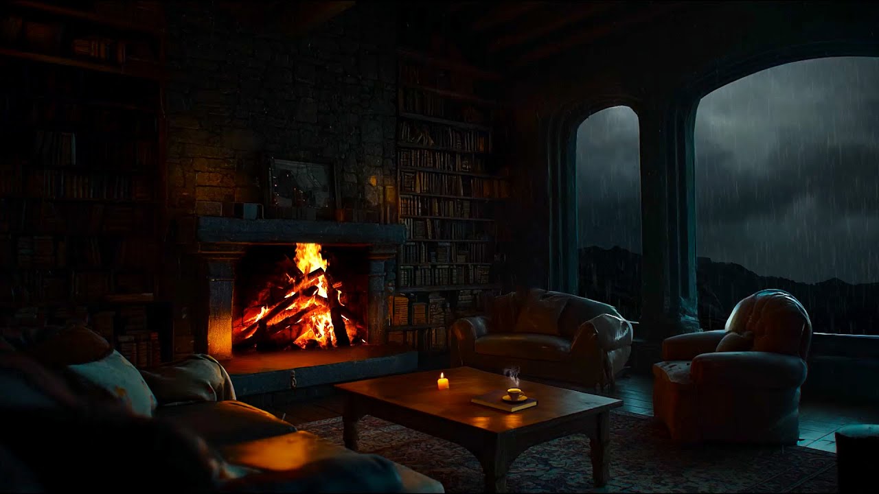 Candlelit Room | Whispering Rain & Crackling Fire for Quiet Hours – Soft Calm & Peace