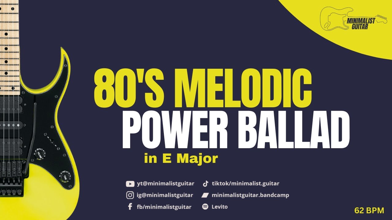 80's Melodic Power Ballad in E Major l Guitar Backing Track | 62 BPM