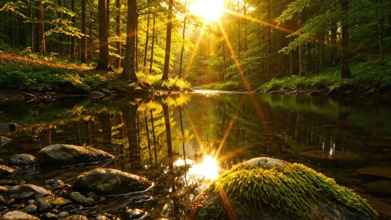 Relaxing Rain Over a Flowing River with Gentle Piano Music