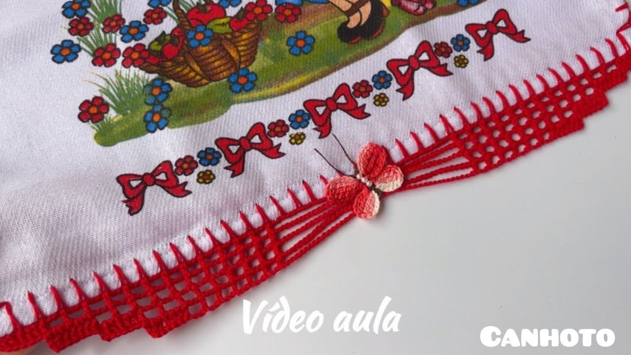 #108Barrado fácil e rápido para Panos de prato(canhoto)#crochet #barradinho#croche 