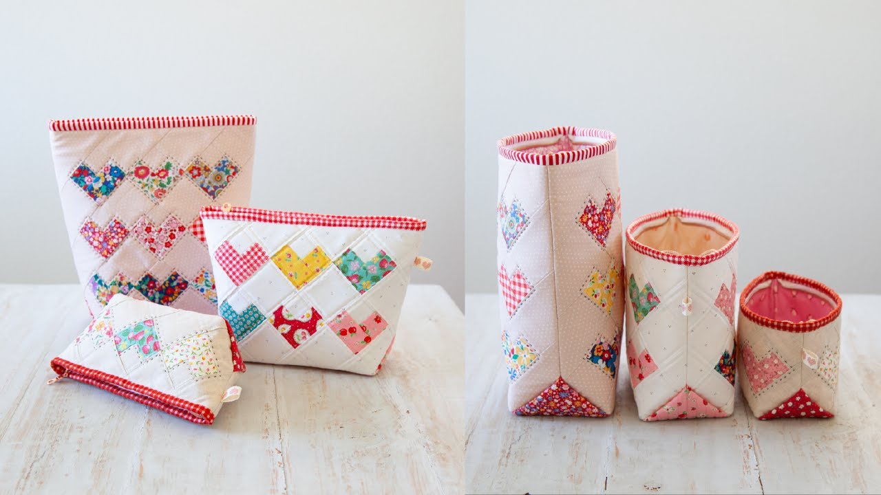 Heart Pouch Trio | How to sew Heart Block | Quilted Bag | Valentine's Day Gift Idea