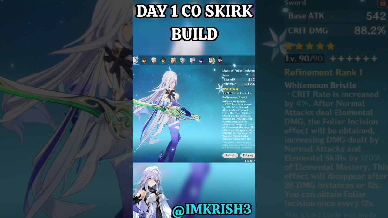 DAY 1 SKRIK BUILD NO WEAPON 😭 GENSHIN IMPACT #genshinimpact #shorts #skirk