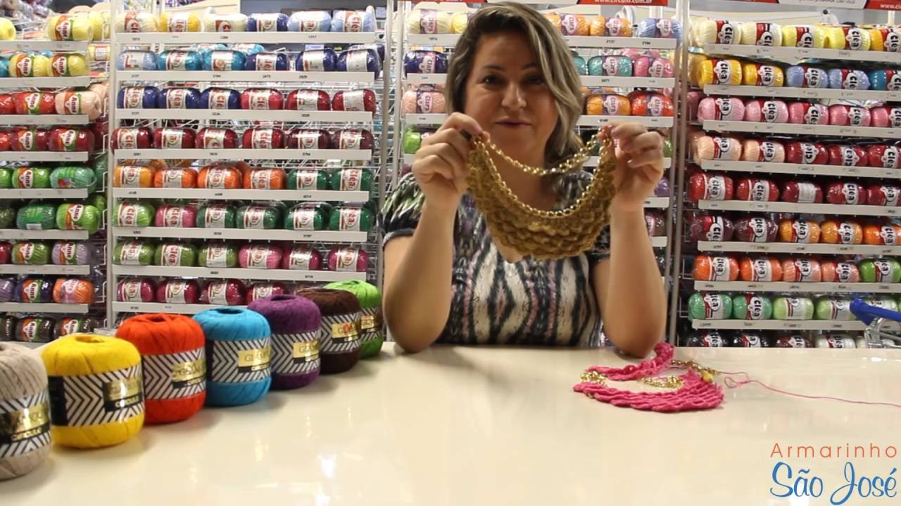 Maxi Colar de crochê com Fio Glamour - Professora Simone Eleotério